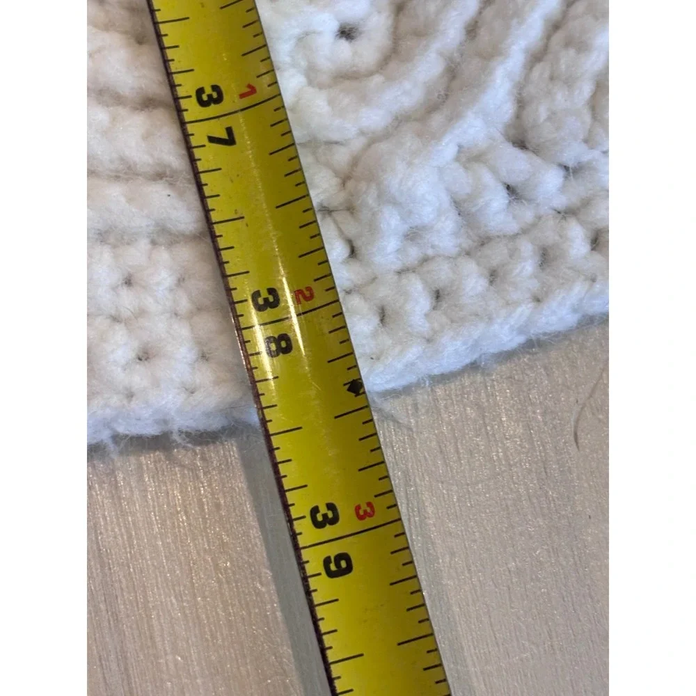 Vintage Handmade Crochet Chevron‎ Baby Blanket White Green Yellow Zig Zag Fringe